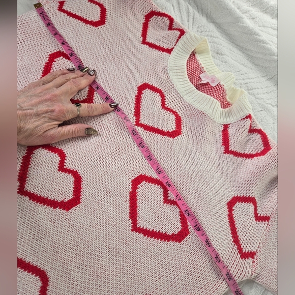 Pink Lily Love Your Heart EUC Knit Heart Sweater Valentine Small Red White - Picture 9 of 15